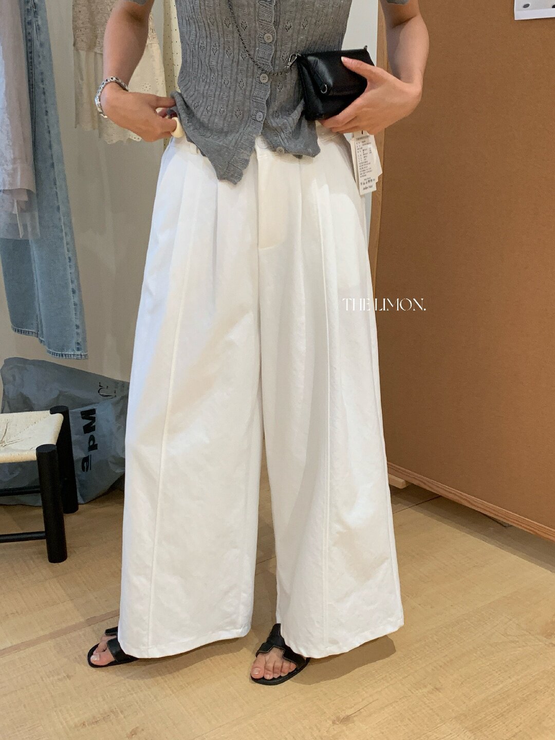 Quần culottes nữ ống rộng cạp cao dáng suông phong cách tối giản — màu đen, Xám cacbon, Xám bạc, màu trắng chi tiết 23