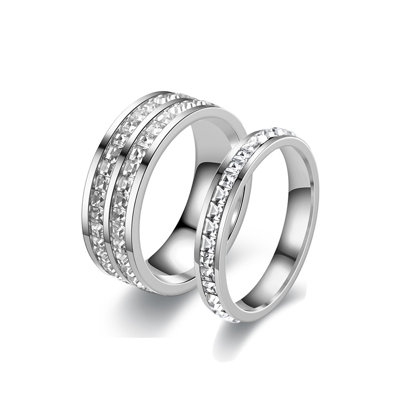 9g Weight Artificial Diamond Inlay Material Rings Classification 1 Piece Quantity Classic Style Solid Color Stainless Steel Inlay Artificial Diamond Couple Rings