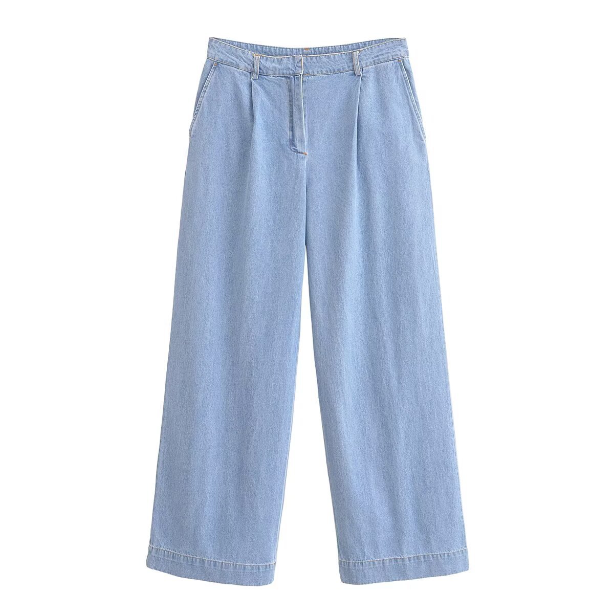 Women's Casual Denim Shirt And Pants Set Wide Sleeve Top with Relaxed Fit Jeans Korean Inspired Outfit for Spring_ecoleips.com