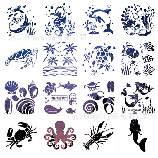 Suoran jewelry new PET Hollow Animal painting rubbing template 6 inch marine life diy pattern drawing board