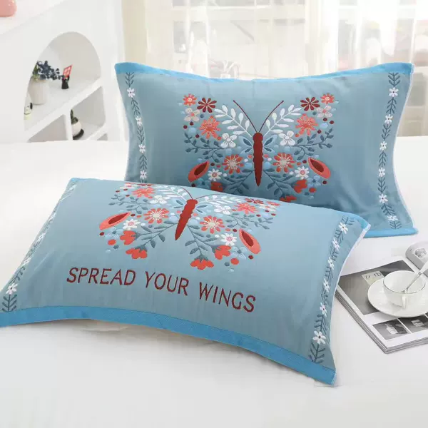 Blue butterfly pillow towel