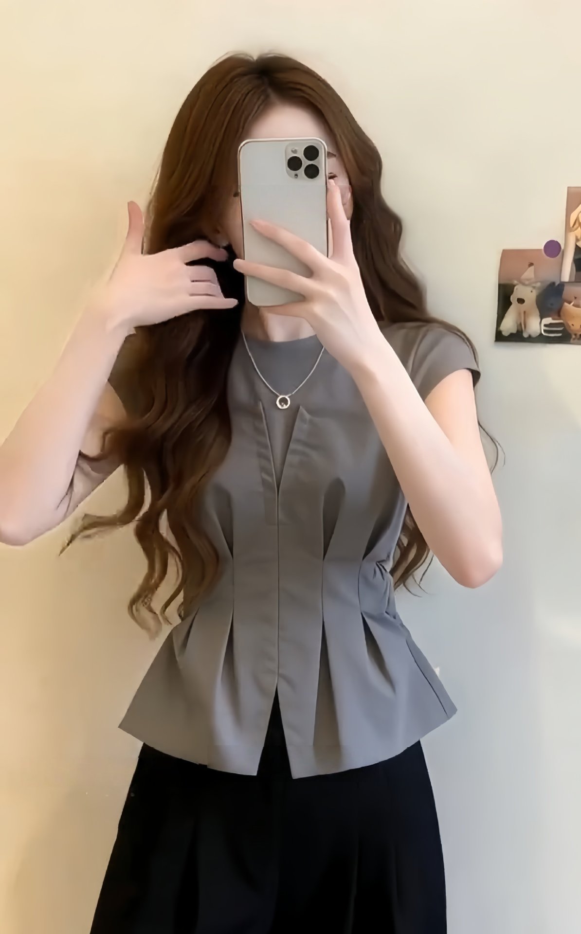 Áo sơ mi ngắn tay nữ phối mảnh thiết kế eo thon — màu trắng chi tiết 2