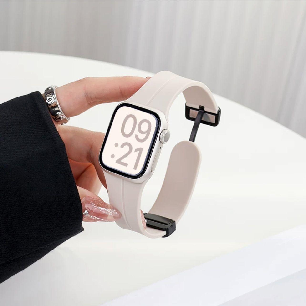 Correa de reloj Apple aplicable iwatch10987Ultra silicona líquida con hebilla plegable magnética carcasa protectora de caramelo