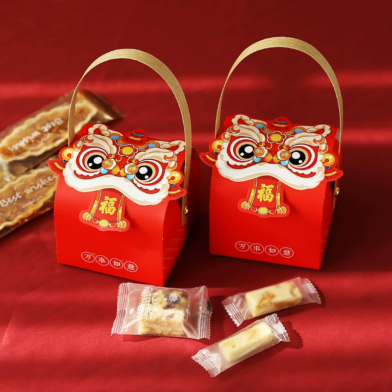 Универсальная мини-маленькая новогодняя китайская упаковочная коробка для конфет и кондитерских изделий, коробка для печенья на весенний фестиваль, ручное напоминание, маленькая пустая коробка с львом.