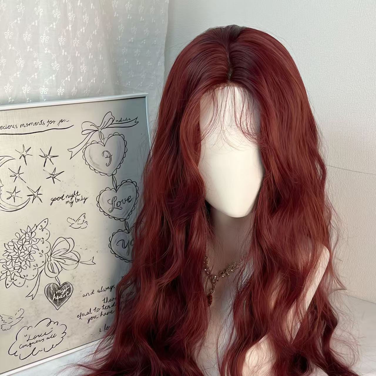 Rojo largo rizado gancho de mano frente encaje rojo marino blanco sensación de atmósfera Navidad Anchor Rojo universal A03