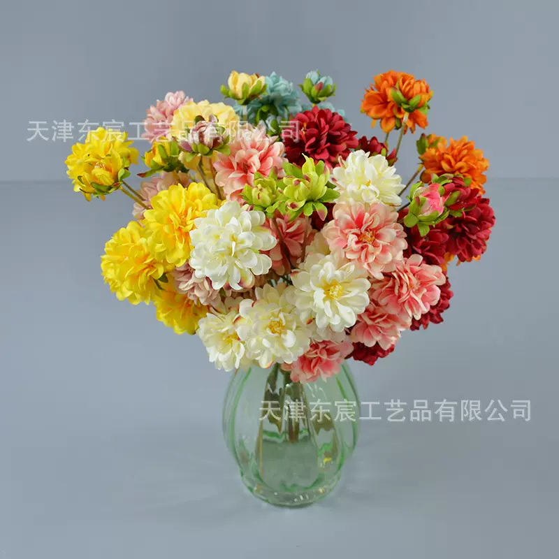 9头小丽花单枝家居装饰花绢花仿真绿植批发婚礼堂布置道具假花