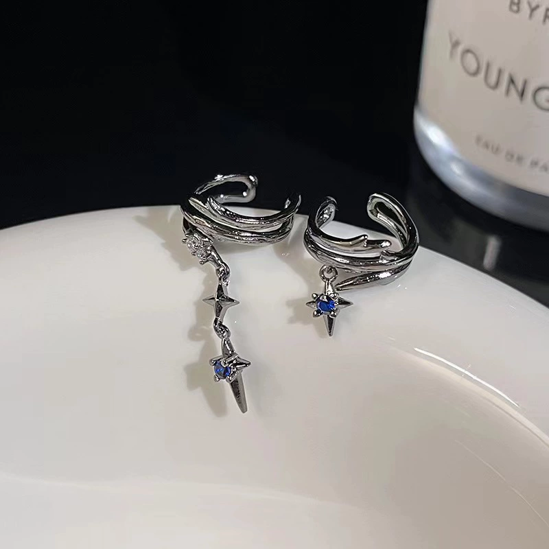 Клипсы-каффы асимметричные для ушей, 14k, серебристо-серый, без прокола, элегантный дизайн