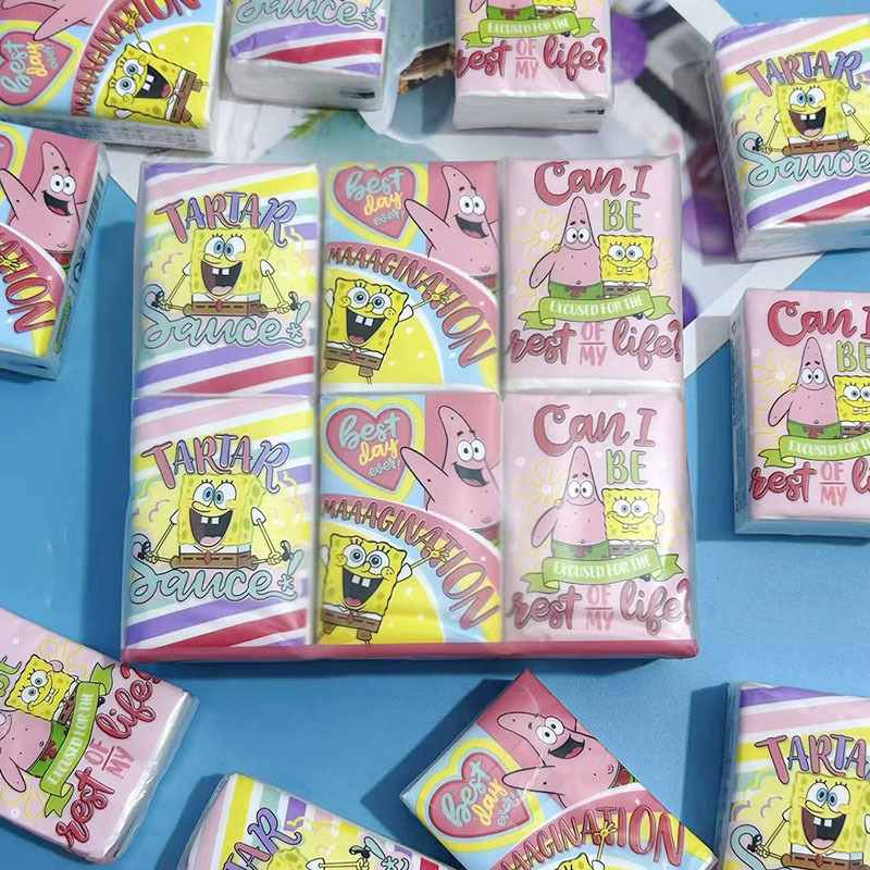 Spongebob Handkerchief Paper Student Portable Small Bag Paper Wettable Water Facial Tissue Toilet Paper Napkin Toilet Paper