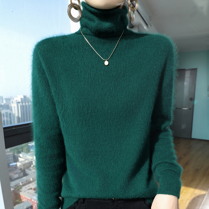 Cross-Border Mink Sweater Autumn and Winter Women's Pile Collar Loose Short Inner Brushed Knitted Sweater Wool Warm Sweater