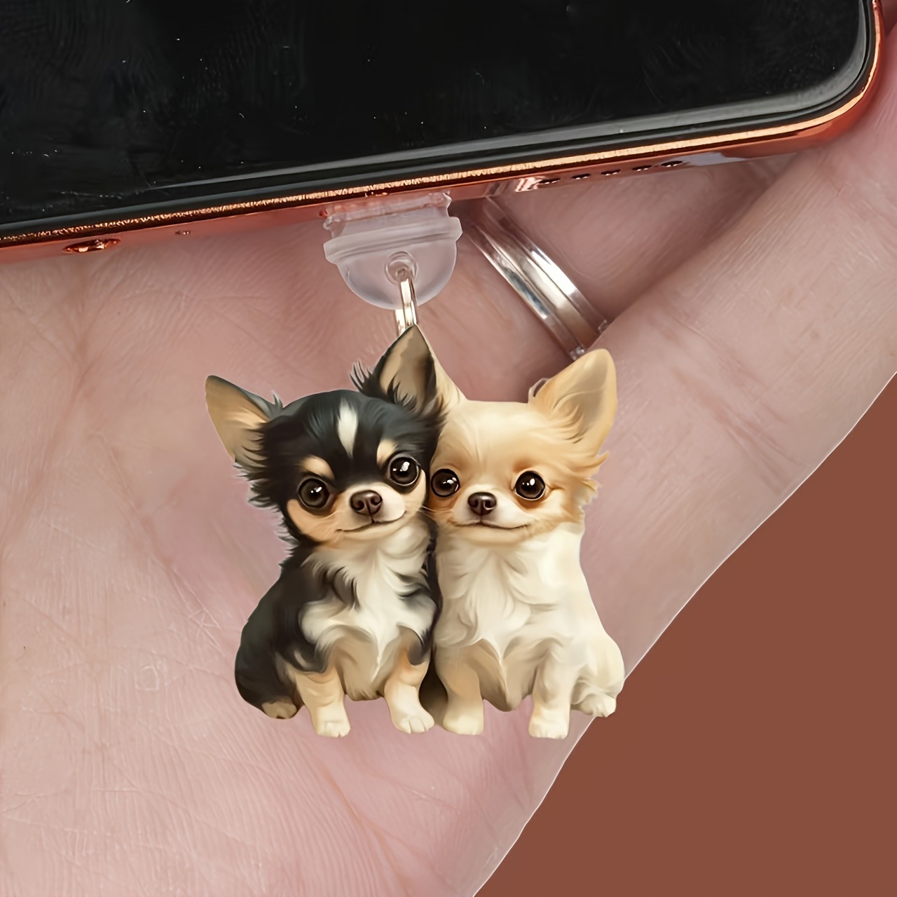 Nuevo acrílico plano transfronterizo dos perros acrílico enchufe de polvo para teléfonos móviles