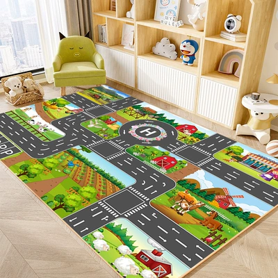 Education Play Bedroom Floor Mat | Avtomobil döşəmə paspasları - country-road-super-soft-anti-slip-crystal-cloud-velvet-80120cmentrance-size