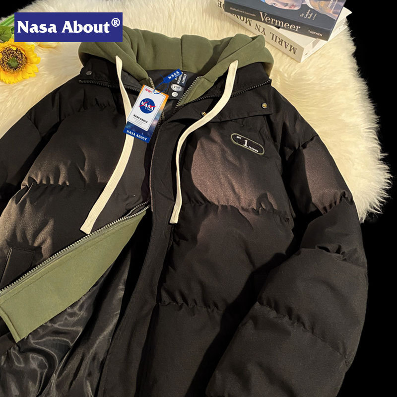 La NASA anti-temporada abrigo de algodón acolchado falso de dos piezas con capucha Jinjiang abrigo de algodón acolchado para hombres y mujeres mismo invierno engrosado abrigo de pan abrigo de algodón acolchado