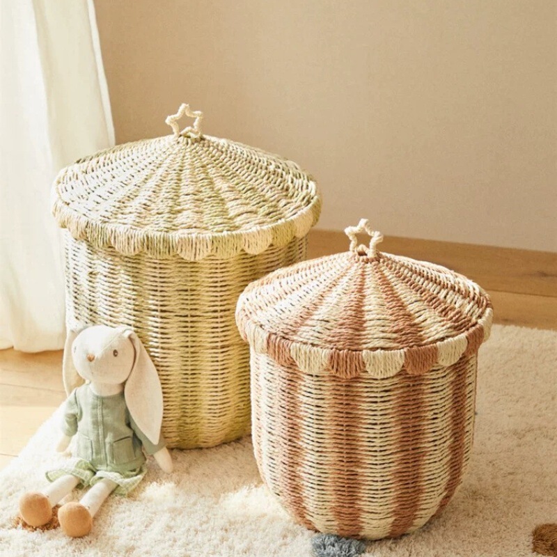 Ins北欧風手編み風床置き収納かご籐編みテーブル編みバスケット家庭用玩具スナック雑多|undefined