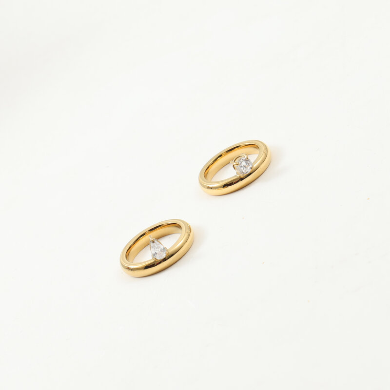 Rings Classification Wholesale Jewelry IG Style Round Water Droplets Titanium Steel Zircon 18K Gold Plated Inlay Rings
