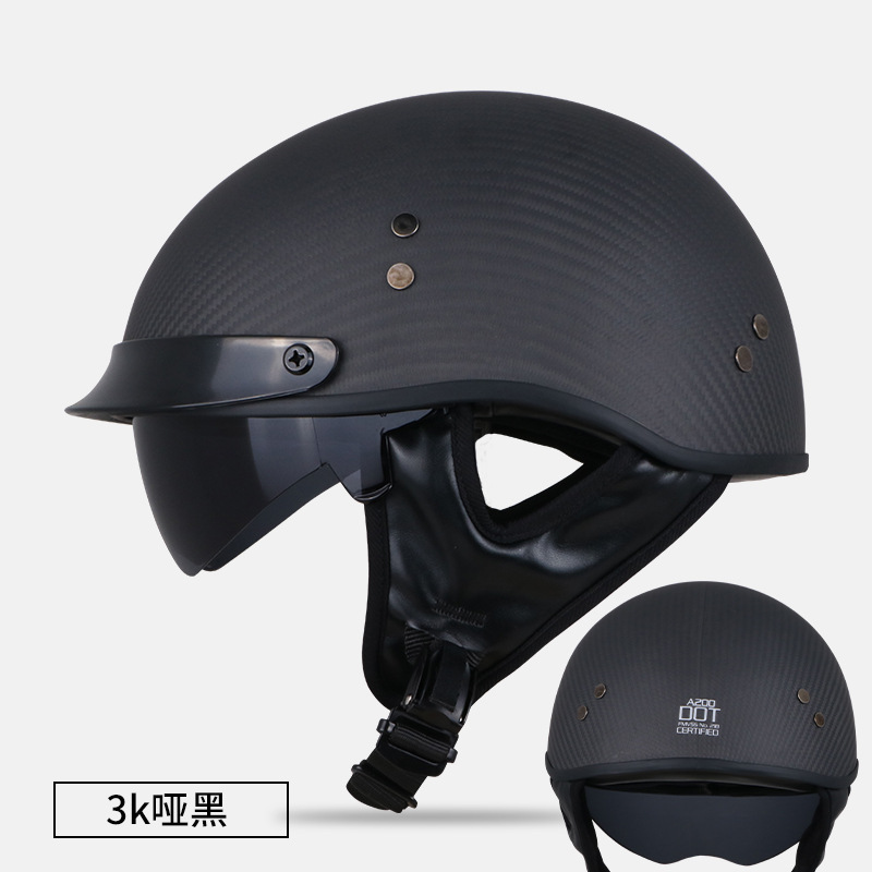 Fiber Half Helmet: Motuoche Motosiklet kaskı (dəbilqə) - glossy-black-3k-carbon-fiber-m