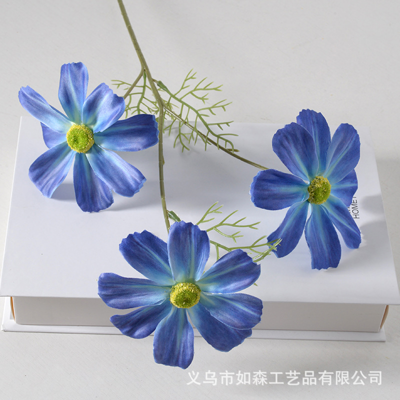 Flor artificial flor azul material boda salón decoración del hogar Rosa artificial Flor de plástico al por mayor