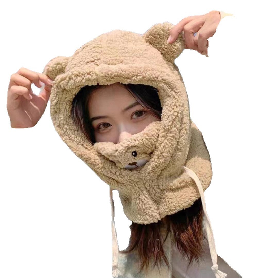 Sciarpa a forma di orso per donna, spessa, calda, in stile coreano, versatile, con protezione per le orecchie, cappello Lei Feng_voghion.com