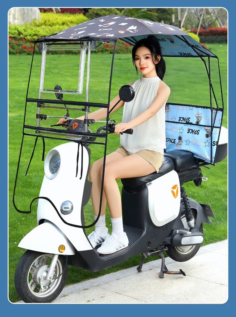 New detachable electric motorcycle rain cover, sun protection and windproof umbrella for electric vehicles, specially designed for storm protection, foldable
