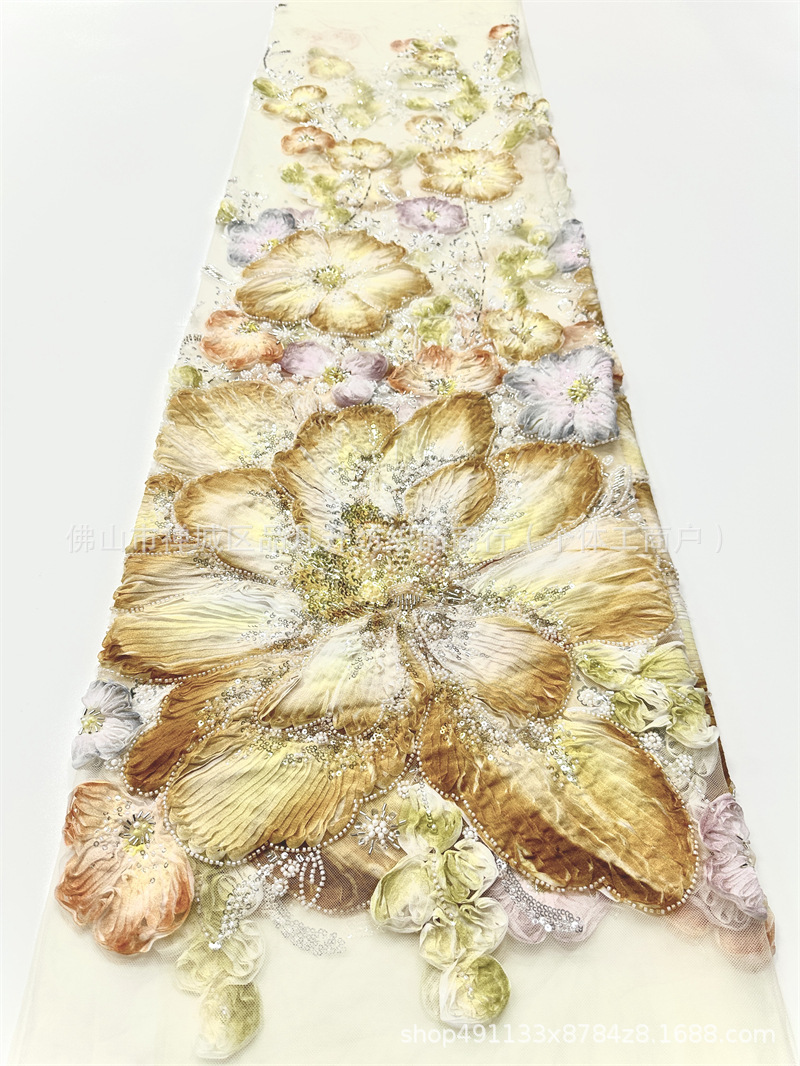 Fabricantes de nueva industria pesada Gaoding gran placa de flores con tela bordada al por mayor vestido de boda cena tela de ropa