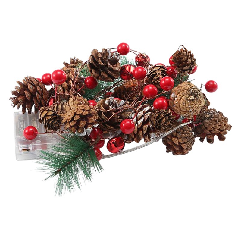 Nuevo Amazon Navidad Pino cono luz cadena aguja de pino decorativo LED Luz de alambre de cobre pequeña Mora fruta tirar bandera creativa luz decorativa