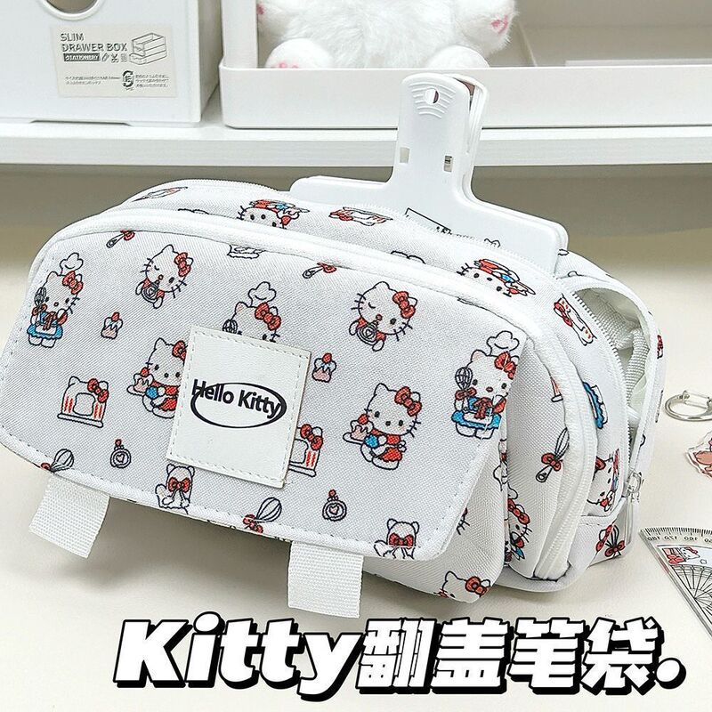 新学期シーズン ins 高価値キティ猫フリップペンバッグ多層文具箱大容量学生鉛筆収納袋|undefined