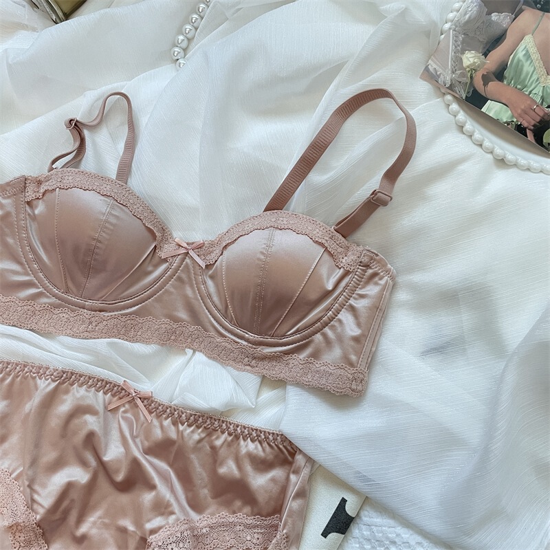 Glossy Satin Lingerie for Women, Wireless, Small Bust, Push-Up, Side Support, Anti-Sagging, Beautiful Back, Plus Size Bra, Pure Desire Style