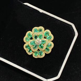 Natural Emerald Ring 925 Sterling Silver Floral Light Luxury Fashion Heavy Craft Exaggerated Gemstone Jewelry for Women Wholesale