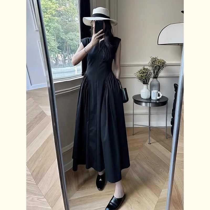 Đầm liền không tay nữ kiểu Pháp tinh tế, thiết kế che bụng, dáng suông — Váy liền màu đen chi tiết 3