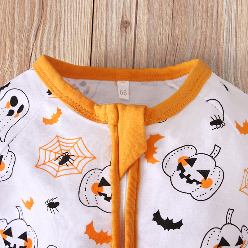 Halloween Fashion Pumpkin Zipper Cotton Baby Rompers display picture 5