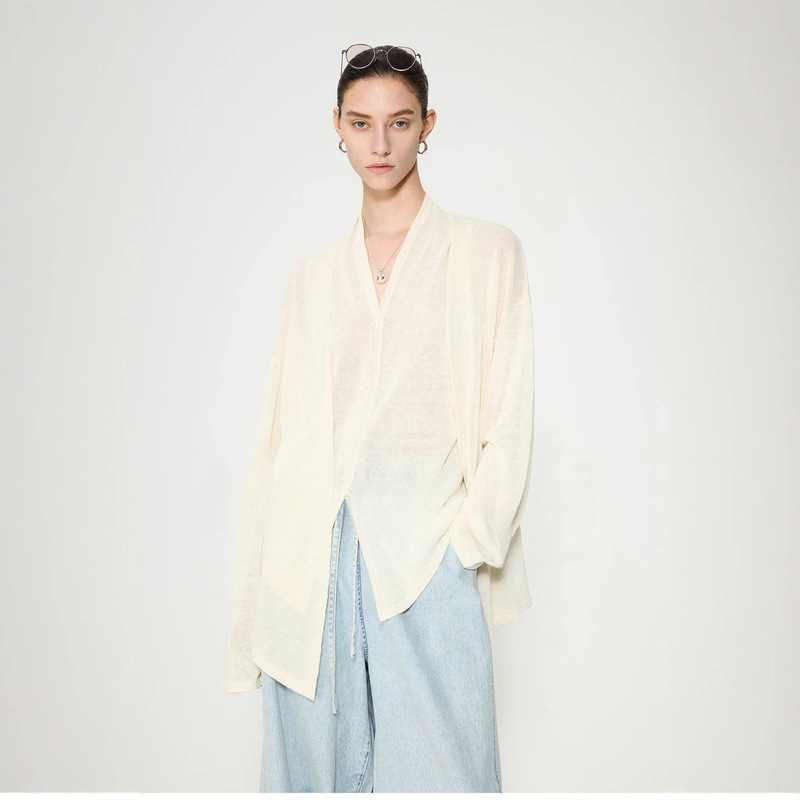 Lightweight and Comfortable Linen Paper Knitted Vest/Cardigan in Row Style