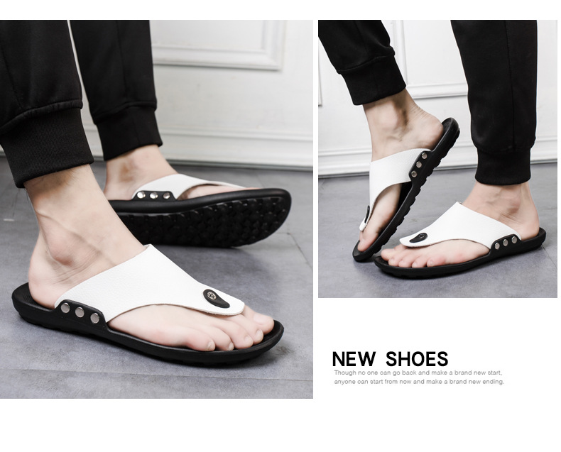 New casual men's herringbone slippers Korean version minimalist flat bottomed beach shoes fashionable and comfortable_voghion.com