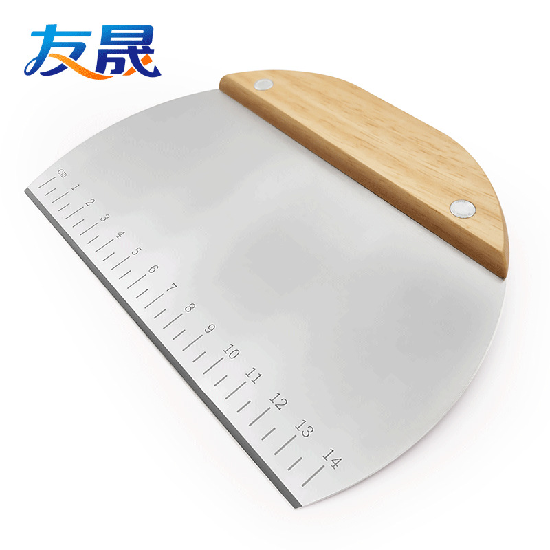 Wholesale Stainless Steel Dough Cutter with Scale, Wooden Handle, Baking Cake Spatula, Baking Tool Scraper
