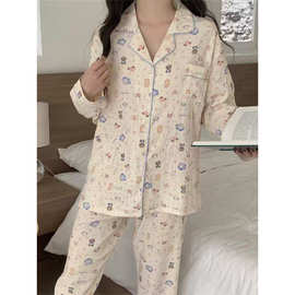 实拍日系卡通萌宠甜美睡衣女春秋季新款长袖长裤云朵棉家居服套装