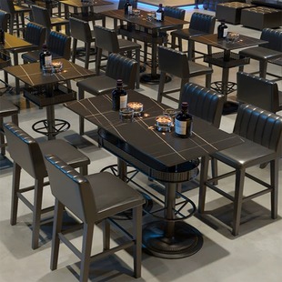 Vintage bar stool scattered table Night Music restaurant Rock plate marble clear bar high leg table bar chair combination