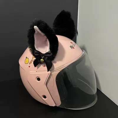 Helmet Decorative Bell Plush Cat Ear Decoration Universal Motorcycle Motorcycle Helmet Creative Detachable Cat Ear Decoration (Motosiklet dəbilqələri) - black-pink-ears-and-black-butterfly-bells