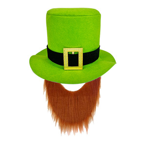 In-Stock Irish Green Felt Beard Hat St. Patrick's Day Green Gold Buckle Lincoln Hat Green High Hat
