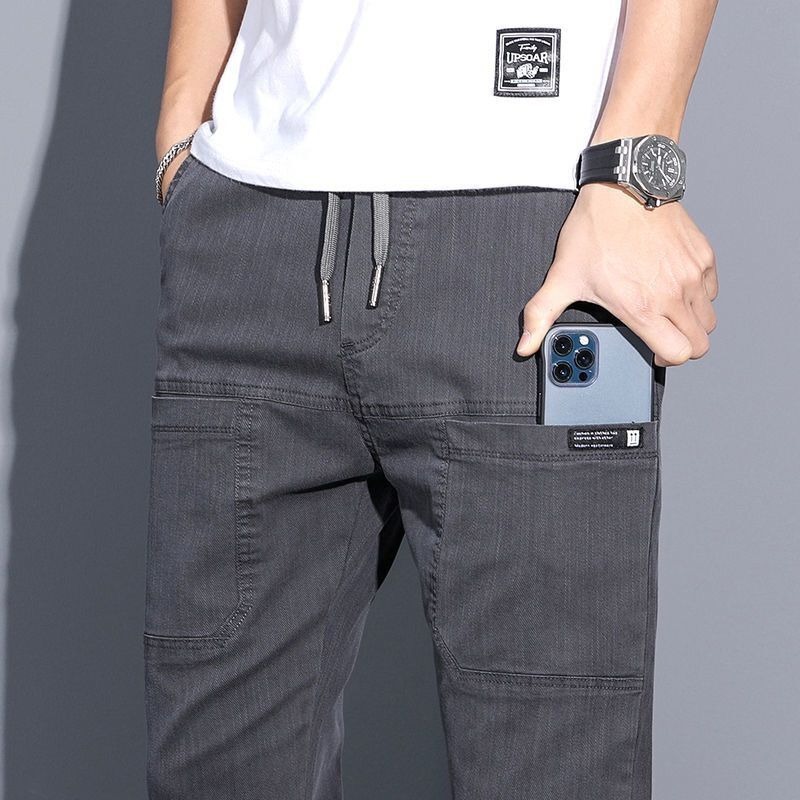 Pantalones casuales transfronterizos de primavera y otoño para hombres 2025, nuevos pantalones rectos elásticos de cintura larga sueltos, ropa de negocios de tendencia para hombres