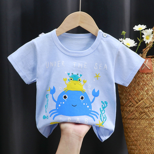 Children's short-sleeved pure cotton T-shirt 2024 new men and women's cartoon single top baby Korean-style top Insta-style children's clothing