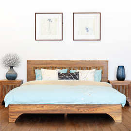 老榆木婚床现代简约主卧家具新中式1.5米1.8米木双人床