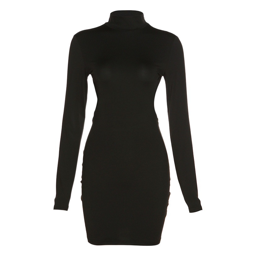 Comercio exterior transfronterizo Venta caliente popular estilo europeo y americano nueva ropa de mujer moda medio cuello alto sin espalda manga larga slim fit vestido
