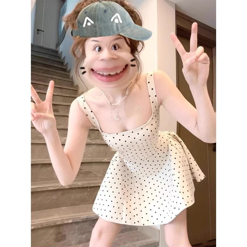 Pure Desire Hot Girl Suspender Polka Dot Dress Women's Summer New French Style Waist Slimming Summer A-Line Skirt