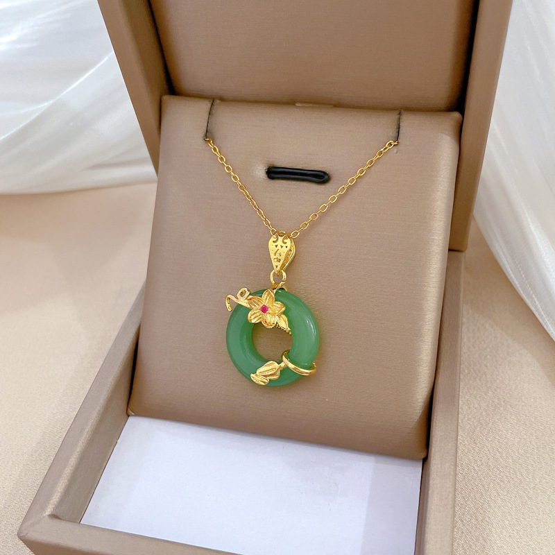 Blumen Jade Halskette Mit Mikrodiamant Perlen Für Damen_voghion.com