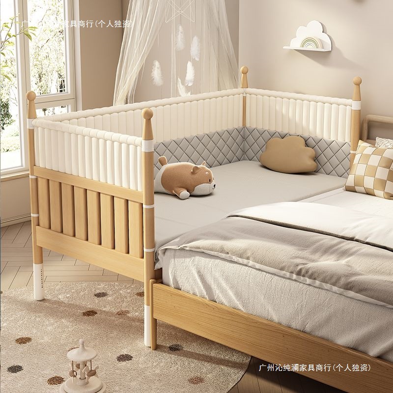 Yongyanfang Solid Wood Kidsren's Splicing Bed with Bed Surround Large Bed with Widened Sides and Height Adjustable Bedroom Crib