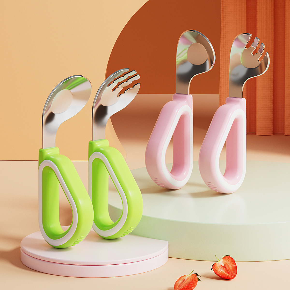 Silicone children's spoon stainless steel for training