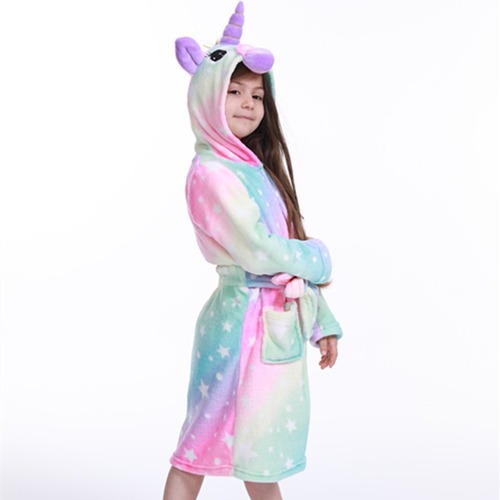 Rainbow Pegasus Children's Fleece Medium Cartoon Children's Homecoming Suit Pajamas Animal Bath Robe