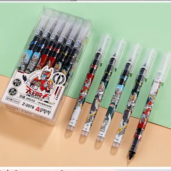 De una sola pieza recta líquido bolígrafo estudiante gel pluma 0,5mm Tubo de aguja llena pluma de agua de dibujos animados
