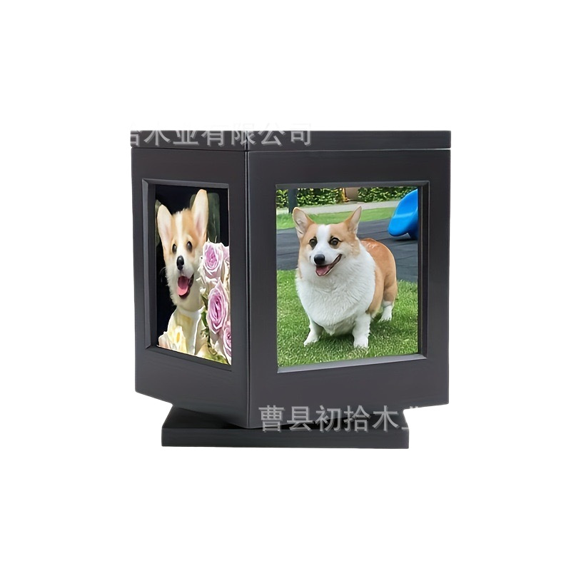 Inventario de madera giratoria con marco caja de recuerdo para mascotas, caja de recuerdo para perros y gatos, base giratoria de madera para gatos