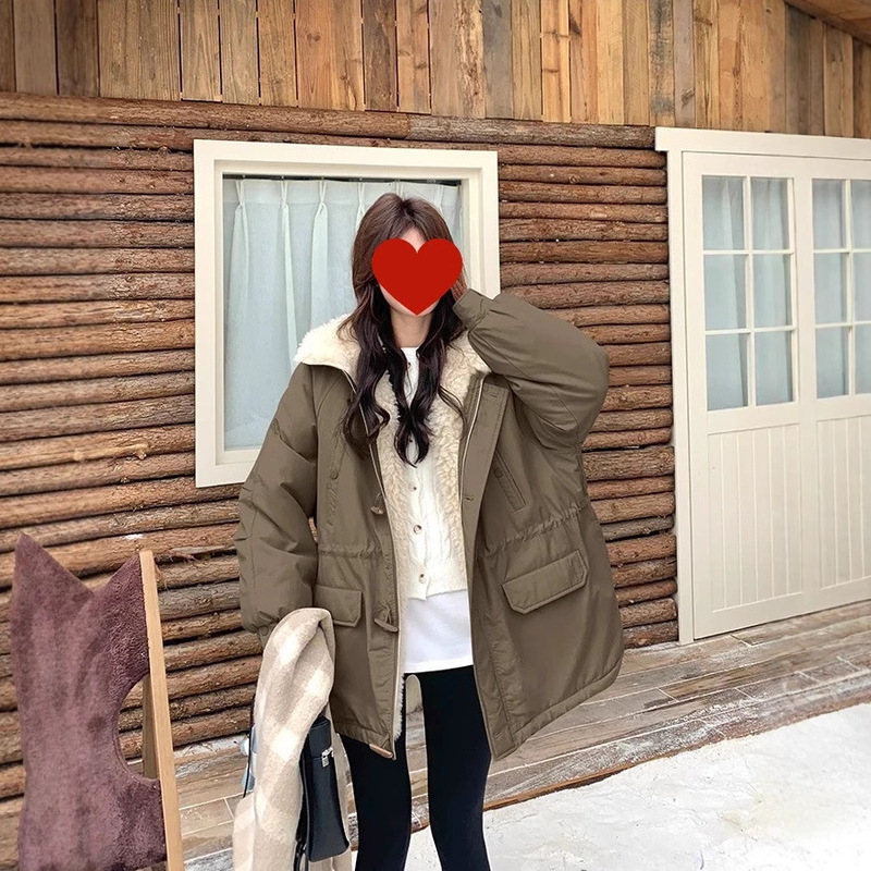 Jimo Original Hooded Lamb Wool Jacket 2025 New Winter Korean Version Super Nice Thickened Jacket Cotton Coat