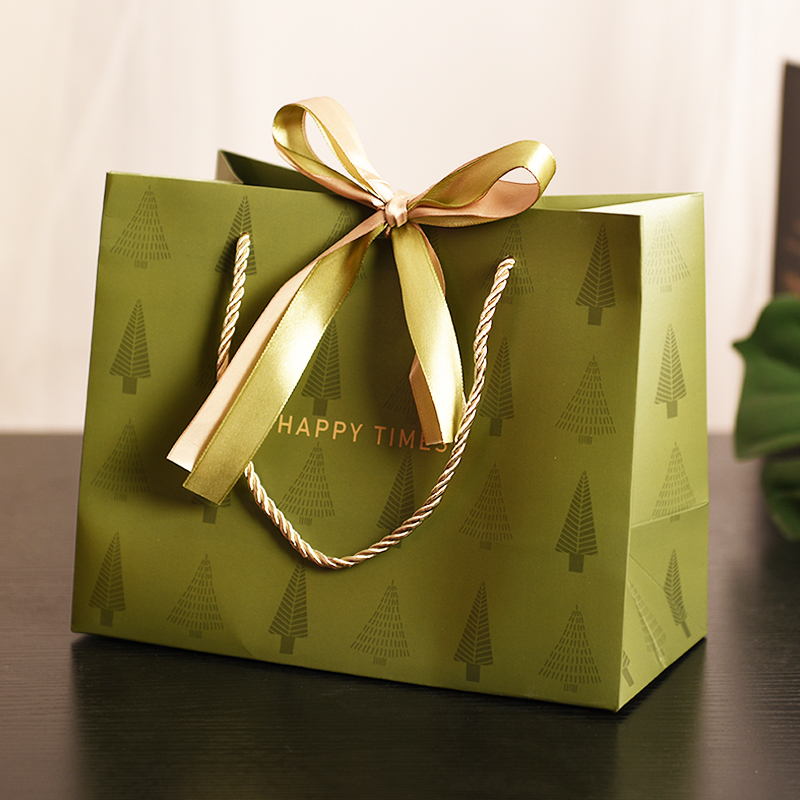 Cartón blanco - árbol de la suerte verde (dorado verde claro) - tamaño pequeño 18 * 16 * 10cm (tres)