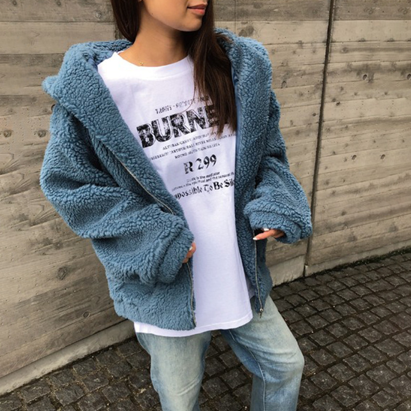 跨境欧美女装2025秋冬新款亚马逊时尚休闲宽松加绒纯色拉链外套女|undefined
